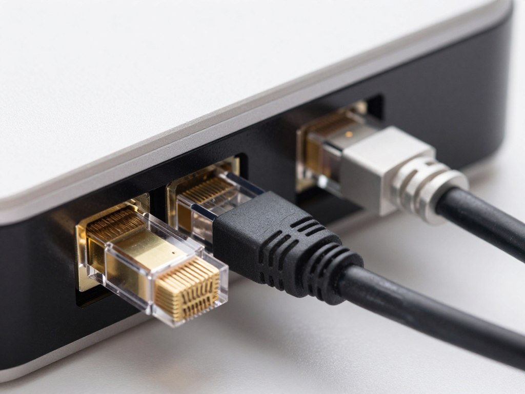 ethernet cable connection to streaming device close-up ethernet cable connection to streaming device close-up