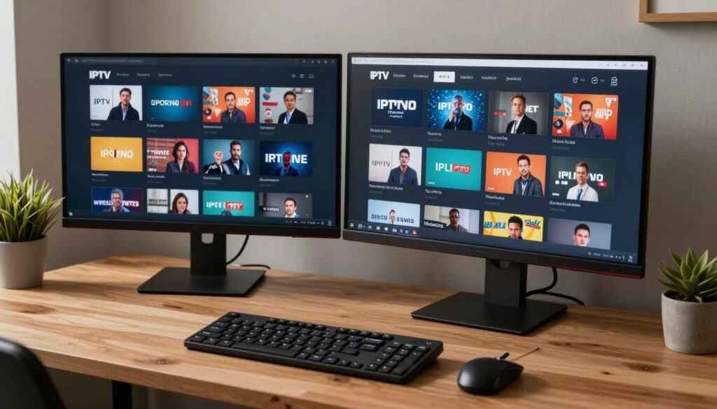 iptv streaming on desktop computer with dual monitors iptv streaming on desktop computer with dual monitors