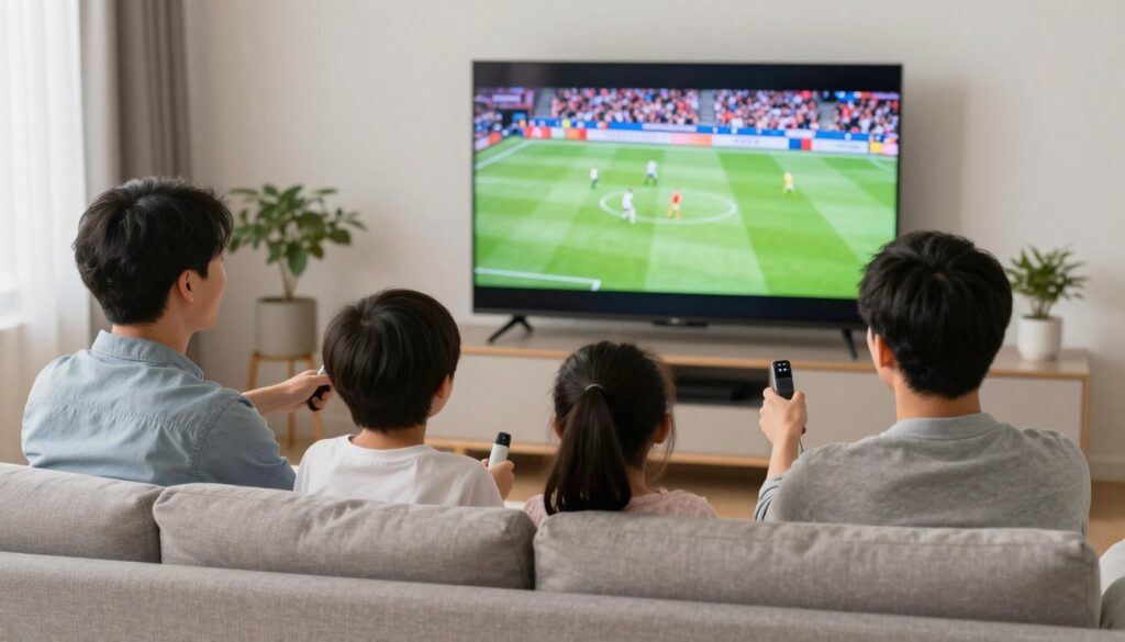 satisfied family enjoying stable iptv streaming together satisfied family enjoying stable iptv streaming together